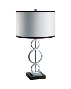 29" Silver Metal Bedside Geo Table Lamp With White and Black Trim Classic Drum Shade