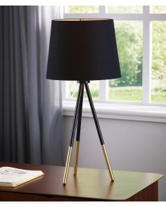 20" Gold Tripod Table Lamp With Black Empire Shade