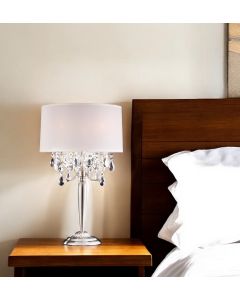 Glam Silver Scroll Chandelier Faux Crystal Table Lamp