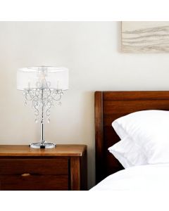Glam Silver Faux Crystal Accent Table Lamp with See Thru Shade