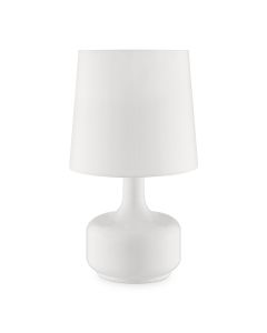 17" White Metal Bedside Table Lamp With Off-White Shade