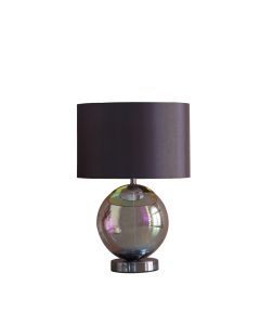 19" Iridescent Glass Globe Table Lamp With Gray Classic Drum Shade
