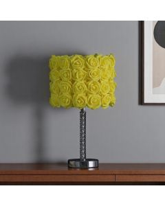 18" Silver Bedside Table Lamp With Yellow Flowers Drum Shade