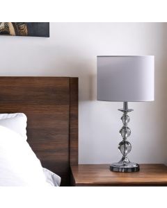 20" Silver Bedside Table Lamp With White Drum Shade