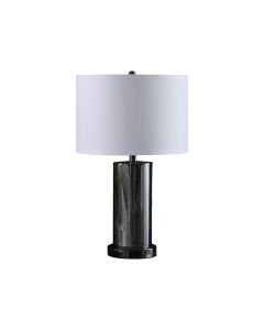 21" Glass LED Cylinder Table Lamp with Nightlight and White Drum Shade