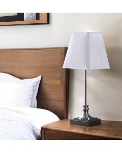 19" Silver Bedside Table Lamp With White Empire Shade