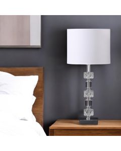 20" Silver Bedside Table Lamp With White Drum Shade