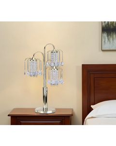 34" Gold and Faux Crystal Three Light Chandelier Table Lamp