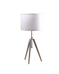 34" Silver Metal Adjustable Tripod Table Lamp With White Round Shade