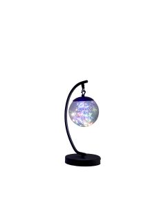 14" Matte Black Metal Arched Hanging Orb USB Table Lamp