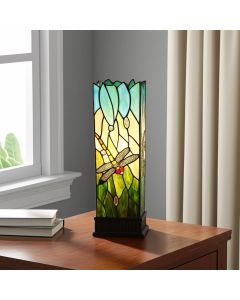 18" Dark Brown Table Lamp With Green and Black Shade