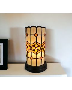 11" Brown and Beige Mosaic Tile Stained Glass Accent Lamp