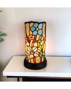 10" Red and Beige Dragonfly Stained Glass Accent Lamp