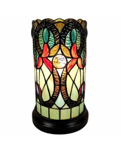11" Beige and Orange Mosaic Tile Stained Glass Accent Lamp