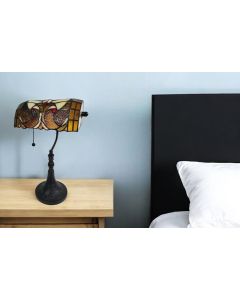 19" Dark Brown Candlestick Table Lamp With Beige Dome Shade