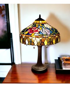 23" Dark Brown Metal Two Light Candlestick Table Lamp With Red and Black Shade