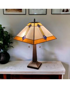 21" Dark Brown Metal Two Light Candlestick Table Lamp With Beige Shade